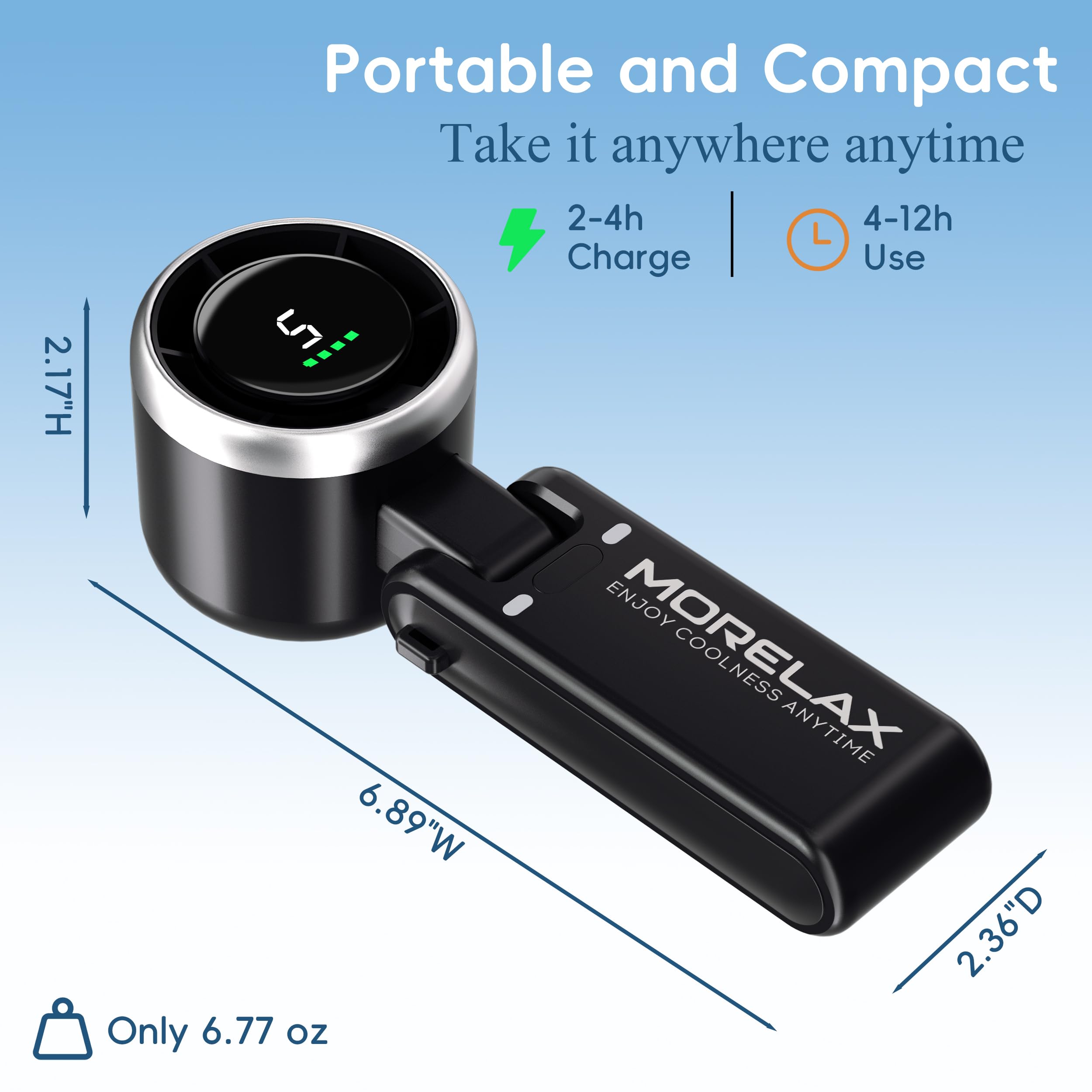 Morelax Personal Handheld Fan,High-Speed Turbo Fans,5-Speed with LED Display,Powerful Motor,4000mAh,USB Rechargeable Portable Cooling Fan for Outdoor Activities,Travel,Working,White