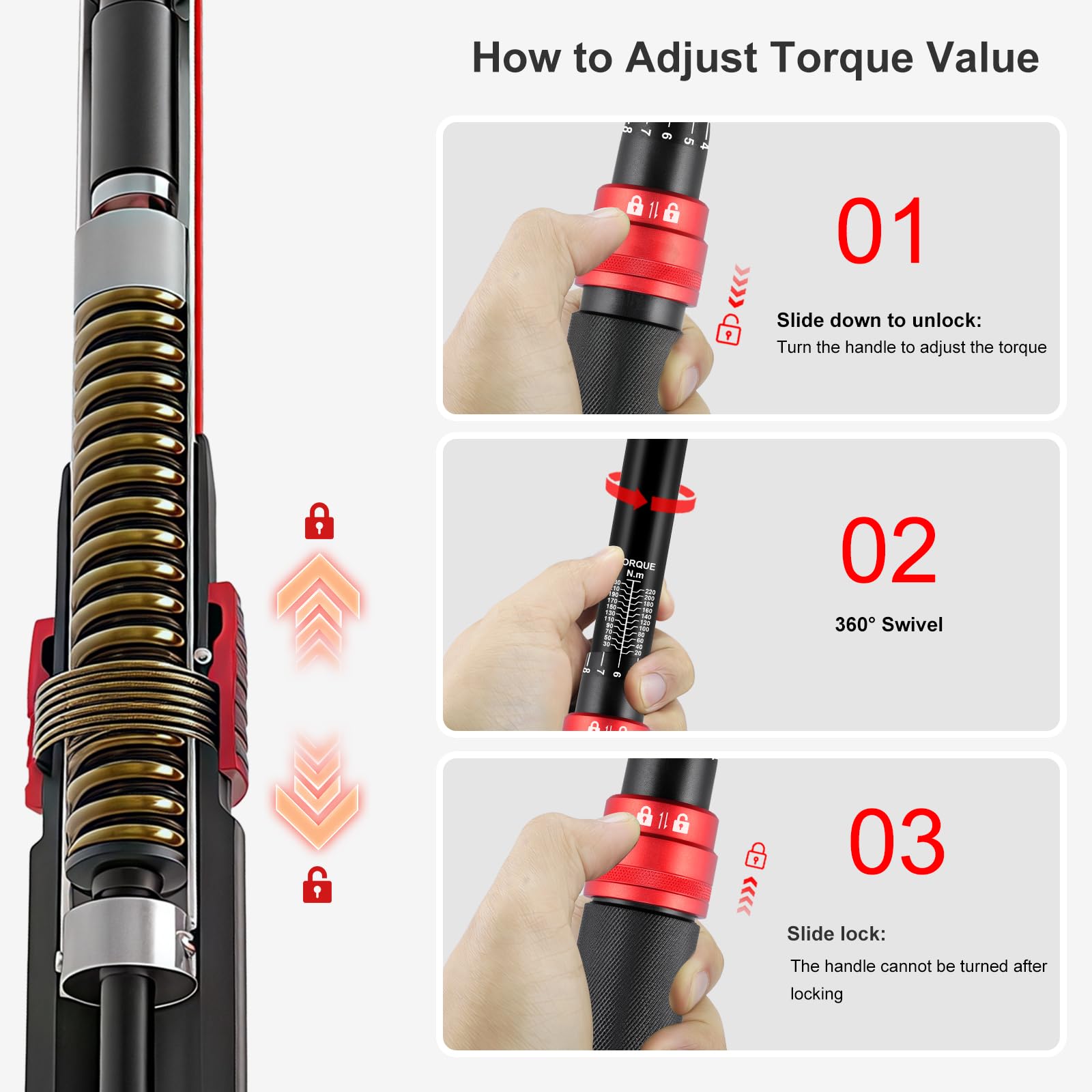 ATsafepro Torque Wrench 3/4 Inch, 100-600 Nm Torque Wrenchs, ±3% Error Accuracy with 48 Teeth Dual-Direction Adjustable for Repair of Car, Truck, Tractor