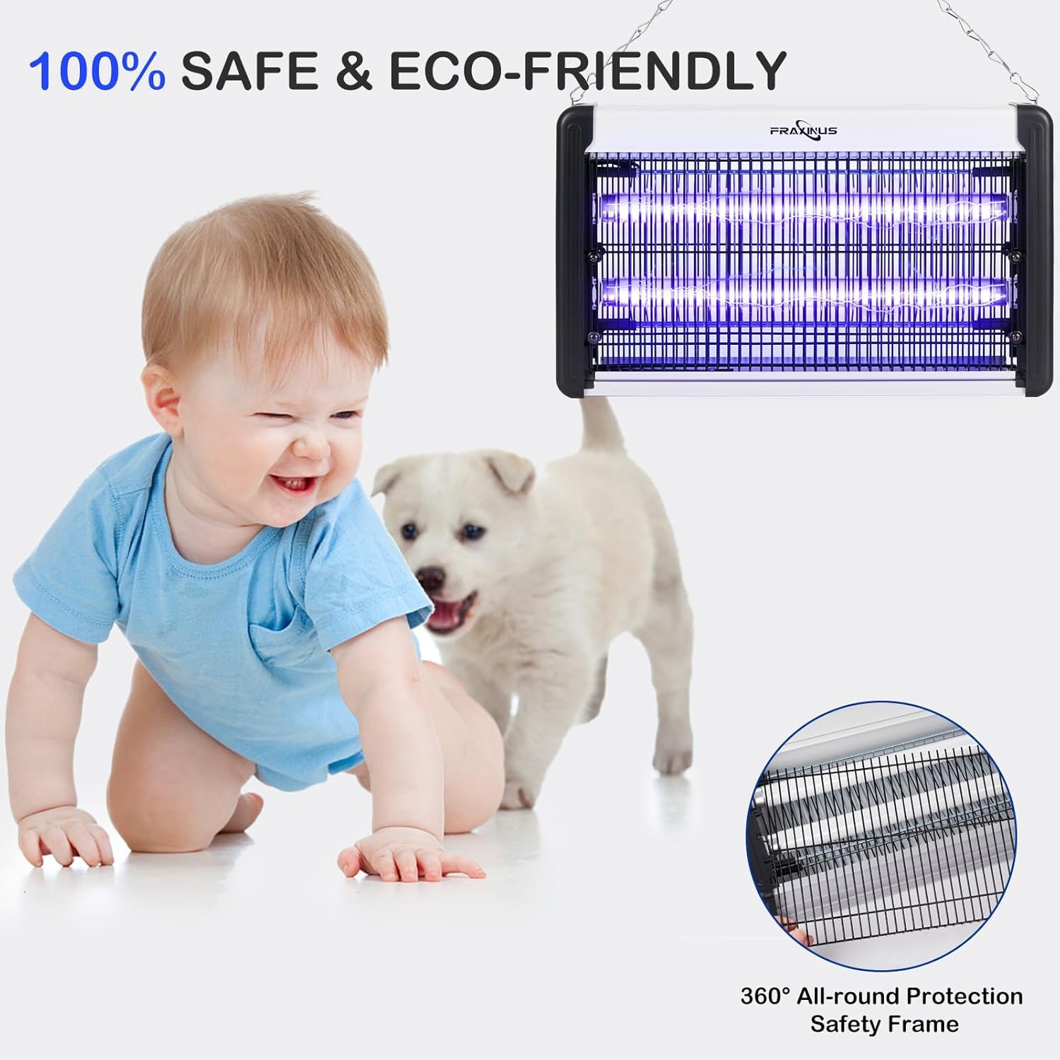 FRAXINUS Fly Zapper Electric, Mosquito Killer Lamp, Electronic Bug Catcher, 4200V High Powered Grids, 20W UV light Trap Flying Insects, wasps, and