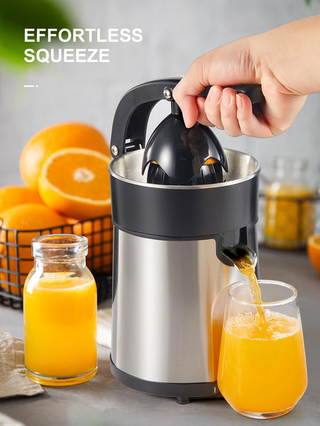 Electric Citrus Juicer, Easy Press Orange Juice Squeezer for Orange, Lemon, and Grapefruit, with Two Interchangeable Cones, Brushed Stainless Steel