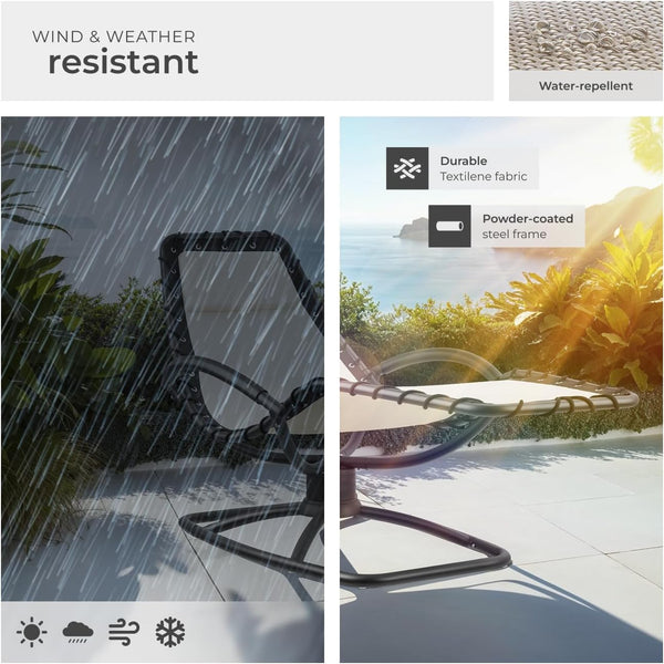 TecTake® Sun Lounger with Rocking Function, Ergonomic Garden Chair with Breathable Fabric, Thick Head Cushion, Curved Armrests & Sturdy Steel Frame, Outdoor Chair for Garden, Patio, Balcony - Grey