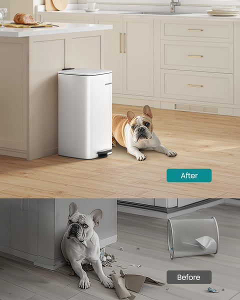 SONGMICS Kitchen Bin, 8-Gallon (30 L) Trash Bin, Steel Pedal Bin, with Inner Bucket, Soft Close and Stays Open, Metallic Silver LTB593E01