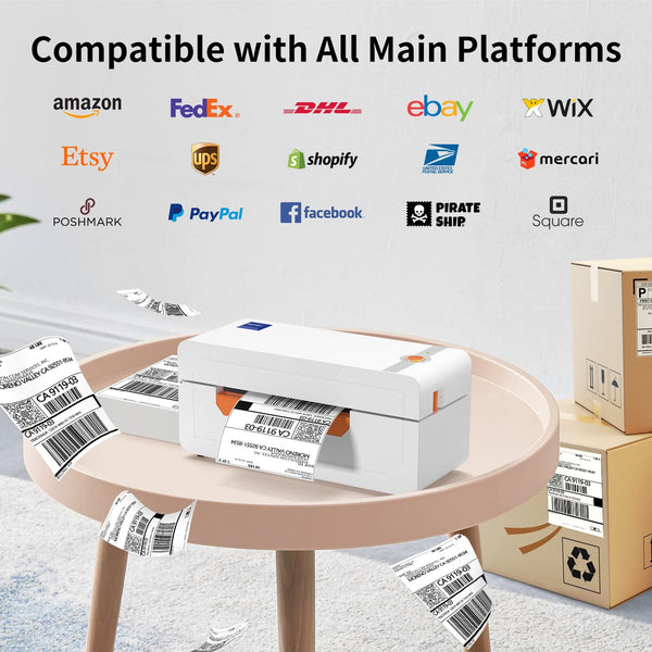 JADENS Bluetooth Thermal Label Printer, 4x6 Shipping Label Printer for Shipping Packages 203DPI, 1.57"-4.1" Printing Size Compatible with Hermes, Royal Mail, Amazon, Shopify