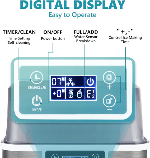 Ice Maker Machine Countertop Ice Cube Maker with Portable Handle, 9 Ice Cubes in 6 Mins, Self-Cleaning Compact Ice Maker 12 kg in 24 Hrs, with Ice Scoop and Basket for Home/Kitchen/Office/Bar