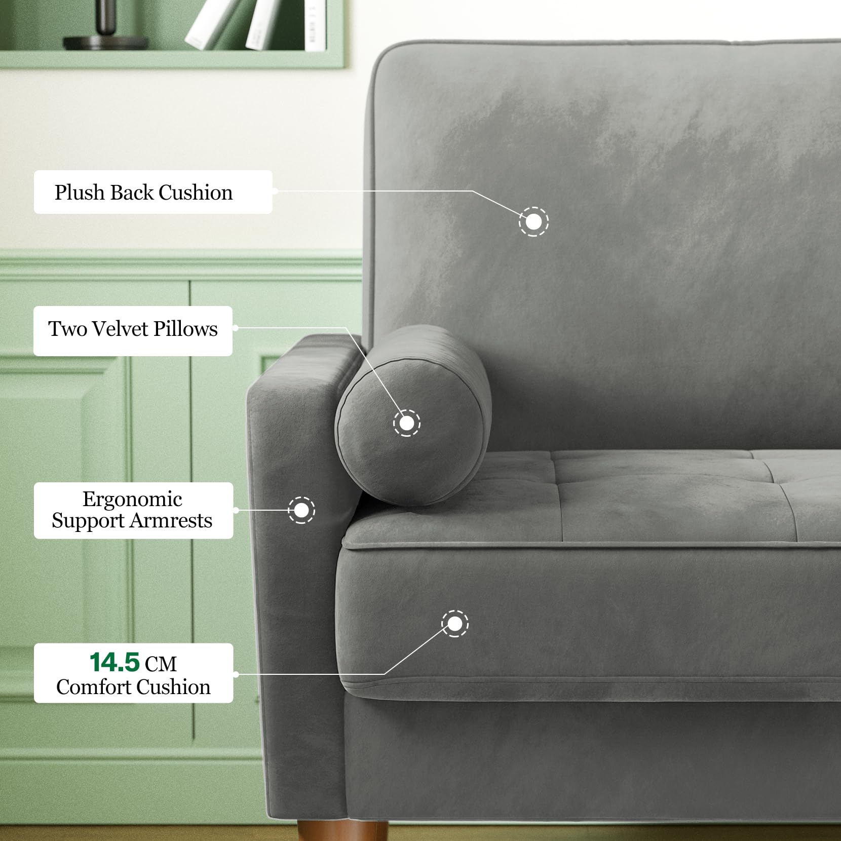 Vesgantti Small 2 Seater Sofa Blue, Comfy Sofa Couch with Spring Cushion, Velvet Sofa with Wood Legs, Modern Love Seat Sofa, Sofa 2 Seater for Living Room, Small Sofa for Bedroom, Blue Office Sofa