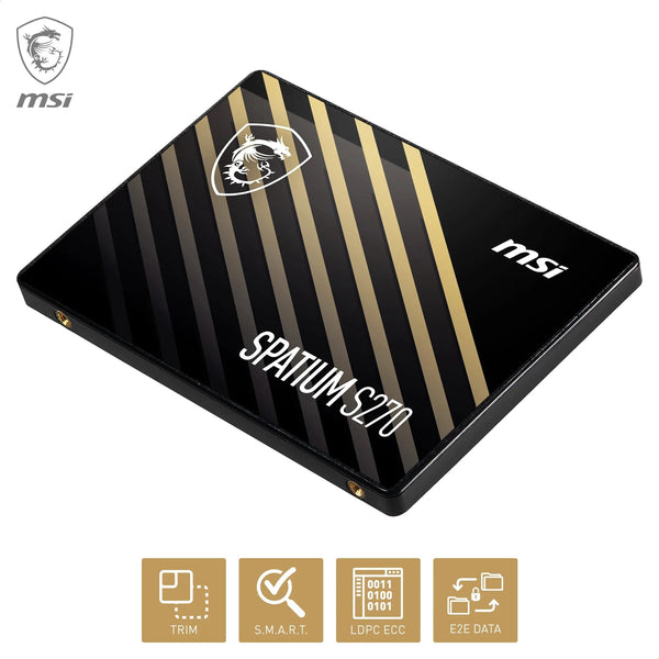 MSI SPATIUM S270 SSD 480GB - SATA 3 2.5" Solid State Drive, 500MB/s Read & 450MB/s Write, 3D NAND, Built-In Data Security, MSI Center - 5 Year Warranty (250 TBW)