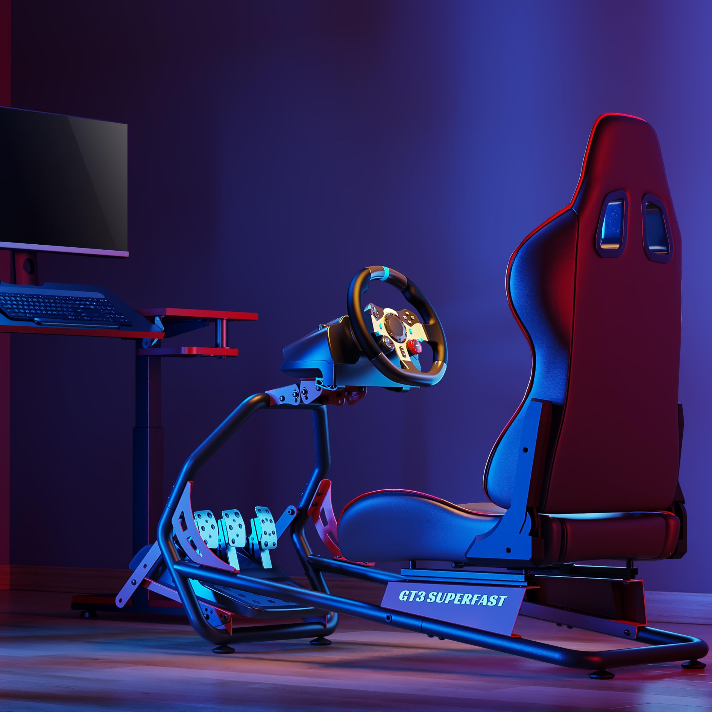 OPLITE GT3 SUPERFAST Simulator Cockpit Racing Sim Bucket Seat and Chassis Frame for Logitech and Thrustmaster Steering Wheel Pedals & Screen