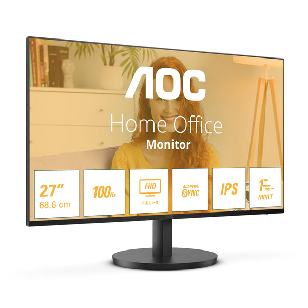 AOC 27B3CA2 - 27 Inch FHD Monitor, 100Hz, IPS, Speakers, USB-C Connectivity, FlickerFree, Adaptive Sync, LowBlue (1920 x 1080, 250 cd/m2, HDMI 1.4 / USB-C 65W Power delivery)