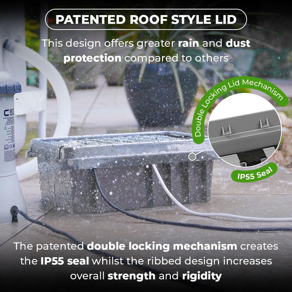 DRiBOX – Large IP55 Weatherproof Outdoor Electrical Connection Box 40 x 31 x 14.5cm – Power Cord Enclosure for Christmas Lights, Timers, Extension Cables, Leads, Reels, Transformers (Large, Black)