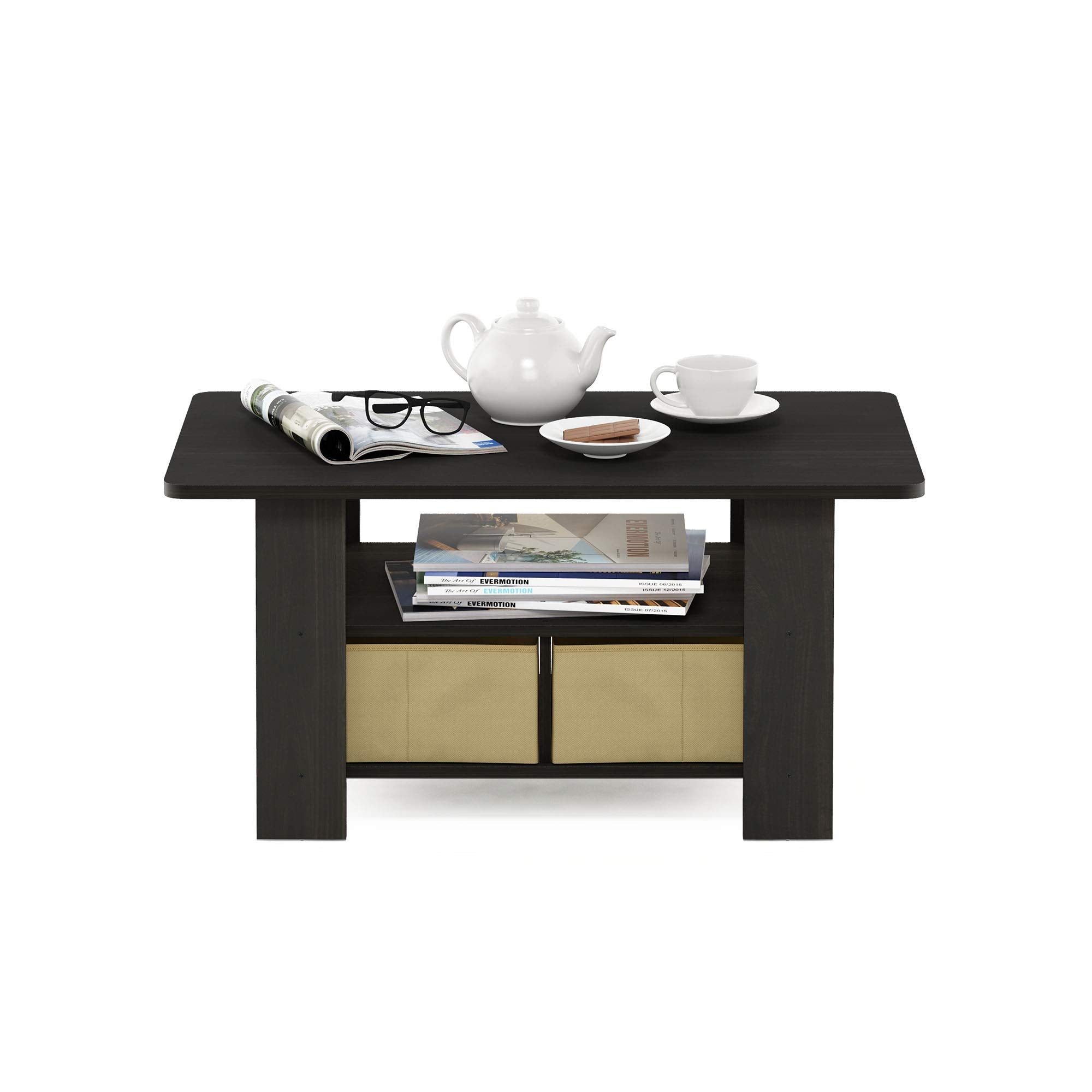 Furinno Andrey Coffee Table with Bin Drawer, Espresso/Brown, 80 (W) x 39.6 (H) x 48.3 (D) cm