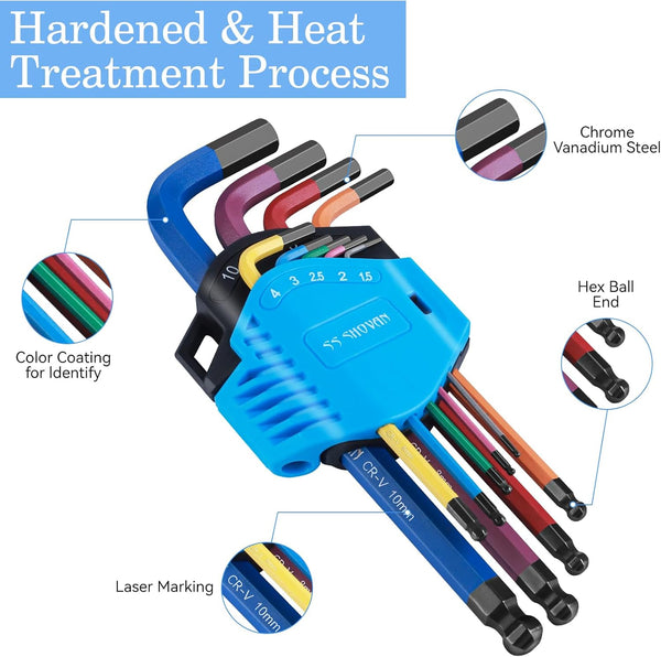 ss shovan 18PCS Allen Key Set, Metric Ball End Hex Key Set and Torx/Star Key Set (with T-Handle), Sizes 1.5mm-10mm & T10-T50, Alan Keys Sets for Furniture Assembly, Household DIY, Bike Repair