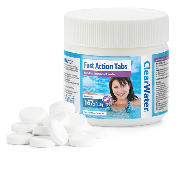 Clearwater Fast-Dissolving Chlorine Tablets, 167 Tabs for Hot Tubs & Pools, Quick-Acting Water Treatment