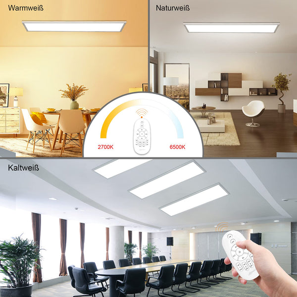 Aimosen Dimmable LED Ceiling Light Panel 100 x 25 cm, Rectangular, Warm White/Cold White, 28W, 2500 Lumens, Minimalist Style, Ideal for Living Room &