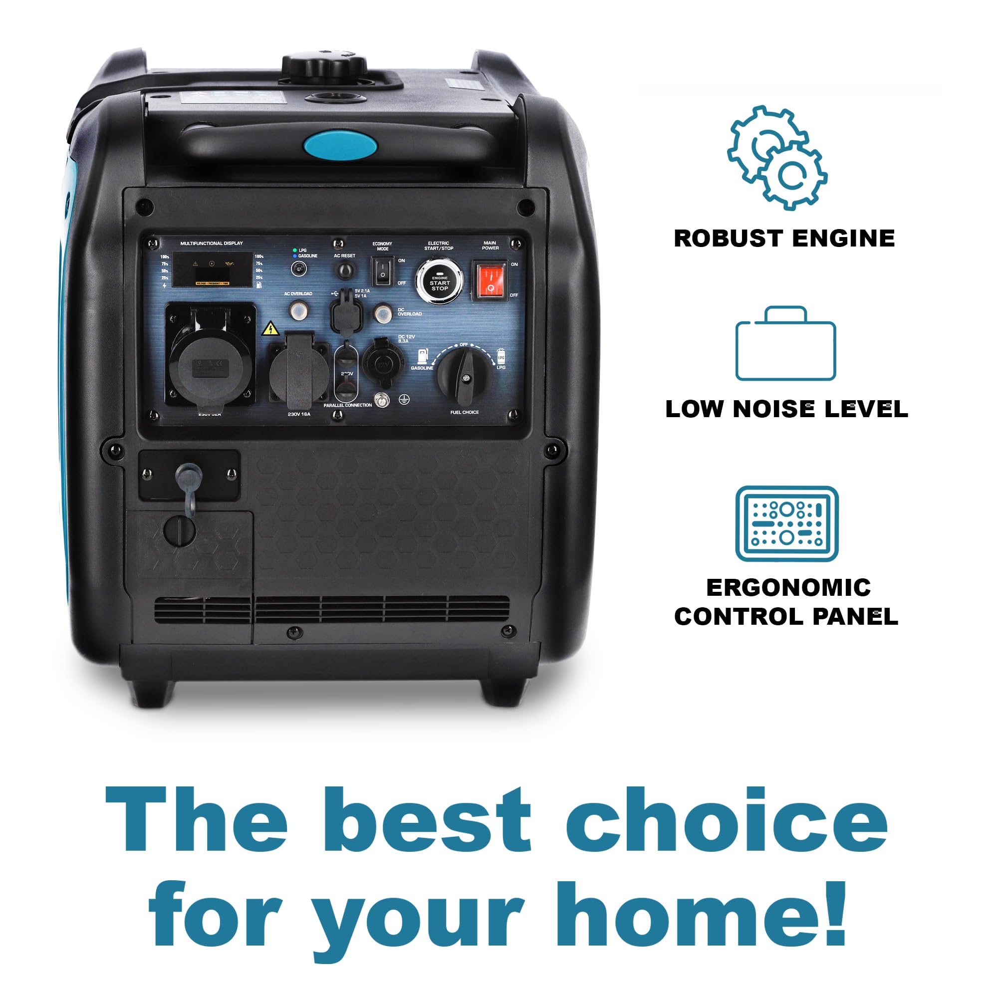 Könner & Söhnen KS 3100iG S portable LPG/petrol inverter generator 3100 W,UK Plug Socket 1x13 A (230 V), 2 USB ports,copper winding,silent inverter generator,dual fuel generator