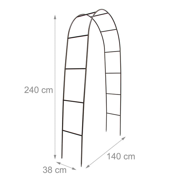 Relaxdays Powder-Coated Steel Rose Arch, Garden Arbour or Trellis, Weather-Proof Support for Climbing Plants, Dark Brown