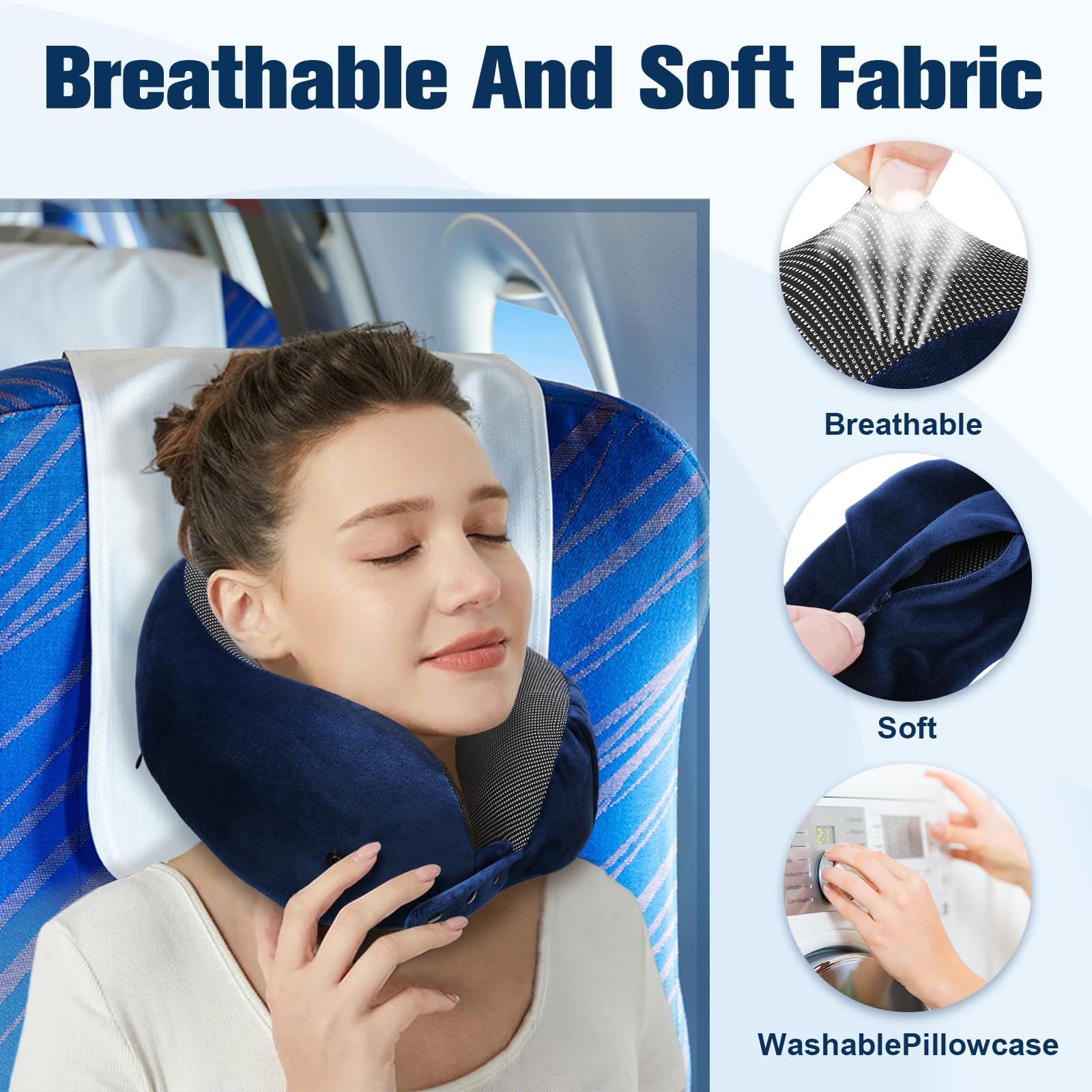 Cirorld Travel Pillow for Airplane, Neck Pillow for Travel, Memory Foam Travel Neck Pillow for Adults, Adjustable & Compact Flight Pillow, Ergonomic Neck Cushion, With Ear Plugs, Eye Mask, Carry Bag