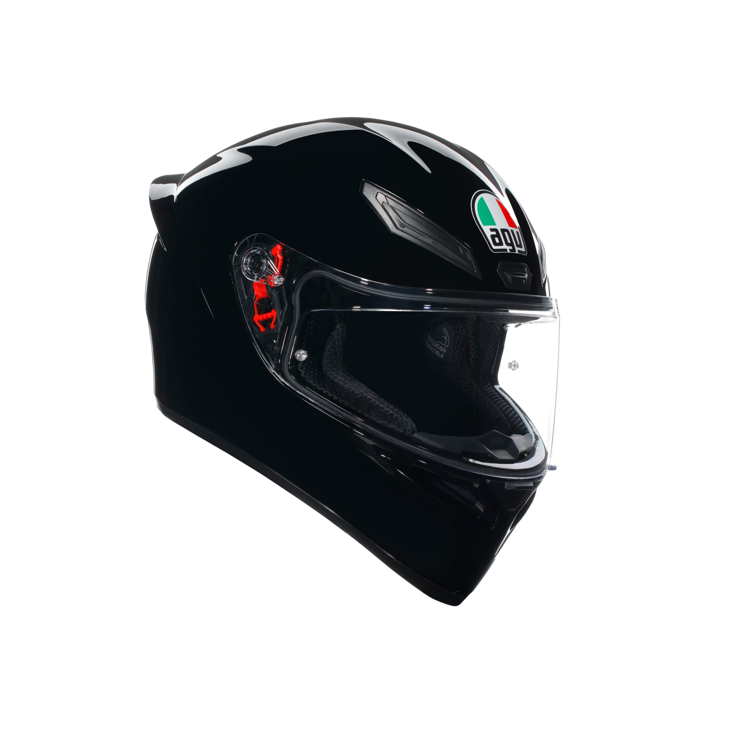 AGV - Helmet K1 S E2206, Full-face Motorbike Helmet, ECE, for Men, Racing Style with Spoiler, Air Intakes and Scratch Resistant Visor, 190° Field of View, with Intercom Ready, Black