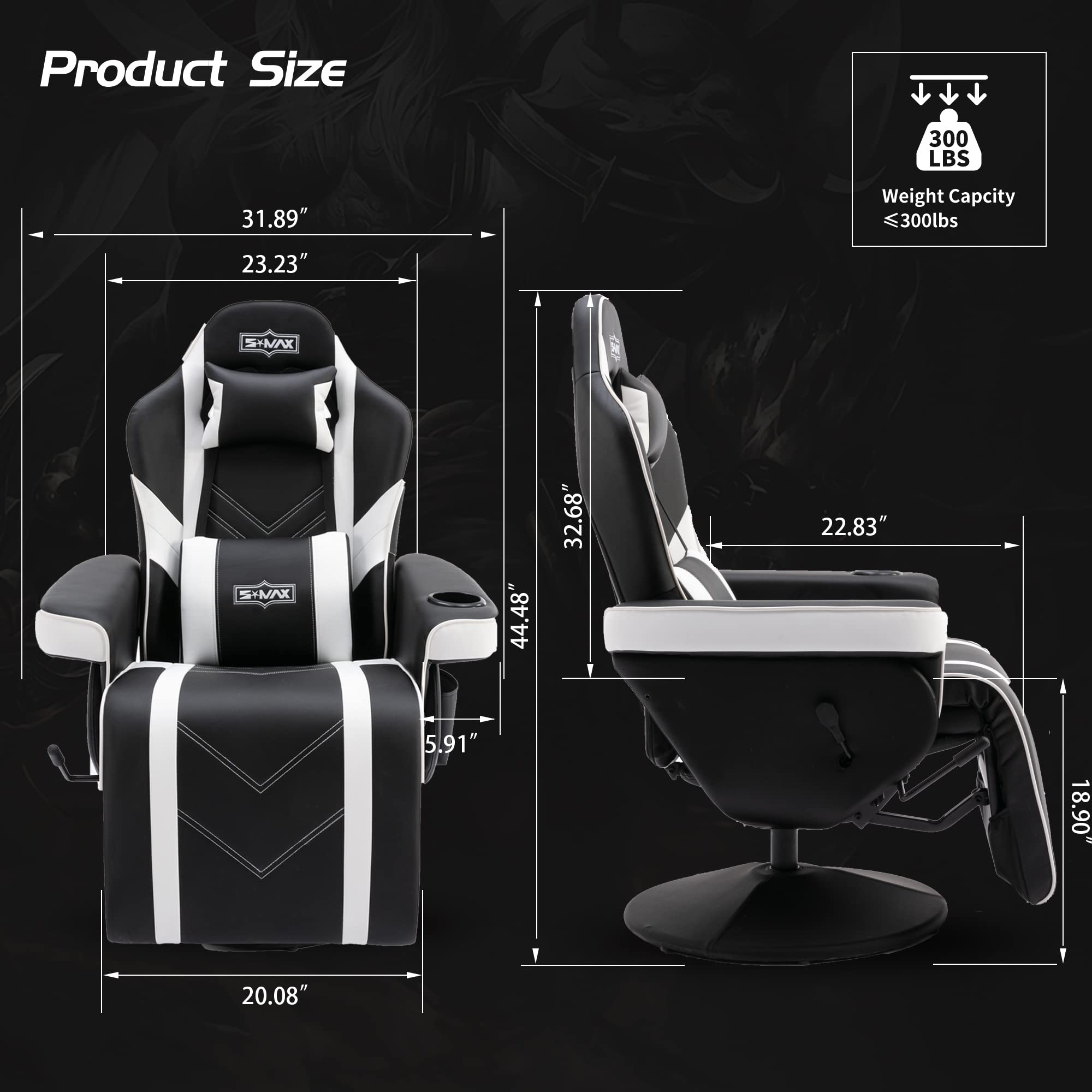 S*MAX Gaming Chair Recliner Height Adjustable Ergonomic Higher Back and Wider Lumbar Support Swivel PU Leather Gaming Chair with Footrest Cup Holder Gamer Chairs for Adults Black X Large