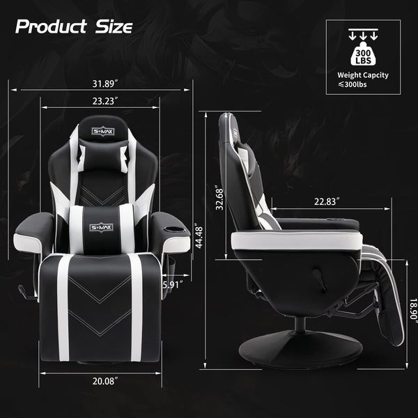 S*MAX Gaming Chair Recliner Height Adjustable Ergonomic Higher Back and Wider Lumbar Support Swivel PU Leather Gaming Chair with Footrest Cup Holder Gamer Chairs for Adults Black X Large