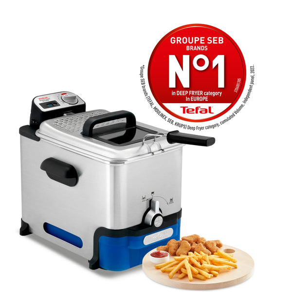 Tefal Deep Fryer Oleo Clean Pro, 3.5 Litre Oil Capacity, Oil Storage Box, Easy Cleaning, Stainless Steel, 1.2 kg, 6 Portions, Chips, Fried Chicken 2300W F58-M2, Grey/Blue