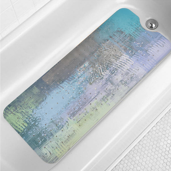 Turquoise Bathtub Mat Non Slip 40x16in Extra Long Anti Slip Bath Mat for Tub Modern Tub Mat Abstract Art Bath Tub Shower Mat with Large Drain Holes