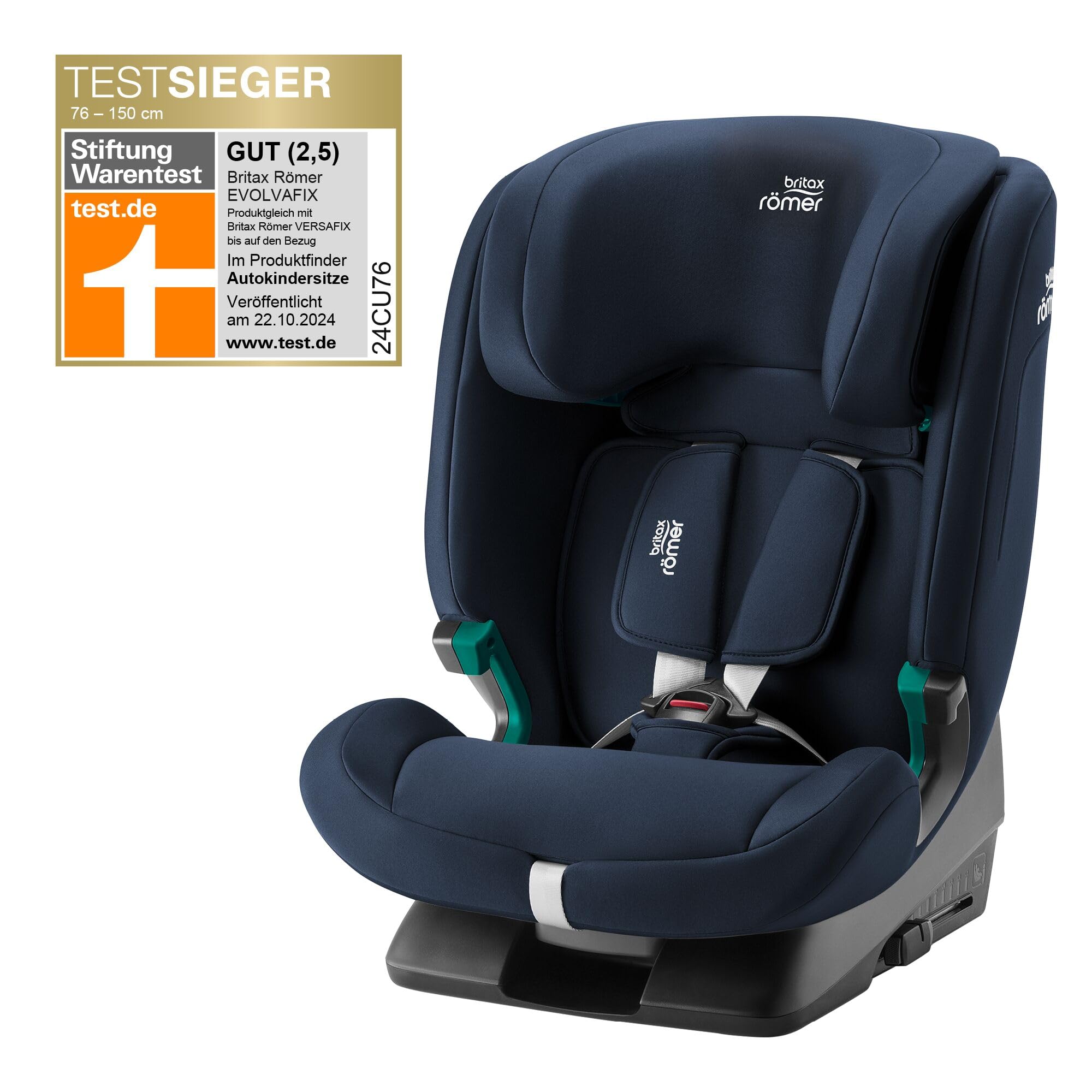 BRITAX RÖMER Car Seat EVOLVAFIX, with ISOFIX, Child from 76 to 150 cm (i-Size), from 15 Months to 12 Years, Space Black