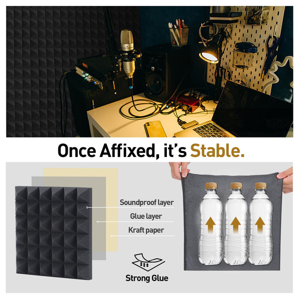 HERTBER-24 Pack Sound Proofing Panels 12x12x2 Inches Acoustic Wall Panels Self Adhesive Soundproofing Panels with Strong Glue, High Density Acoustic Panels for Sound Absorption and Echo Control