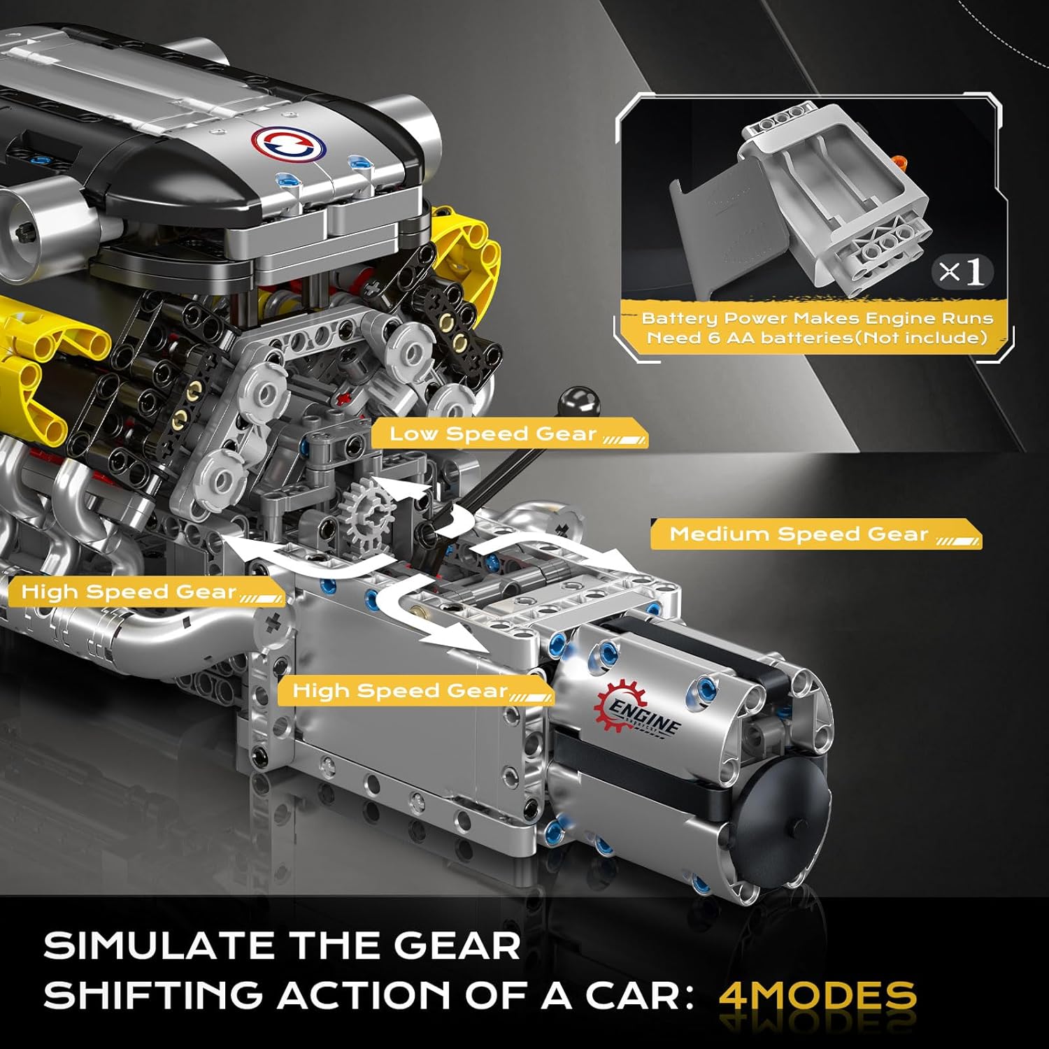 Mould King 10202 V12 Engine Building Blocks Sets, Build a Engine Model Kit That Runs, MOC Engineering Model Building Kit, 1194 PCS STEM Engineering Toys for Kids/Adults