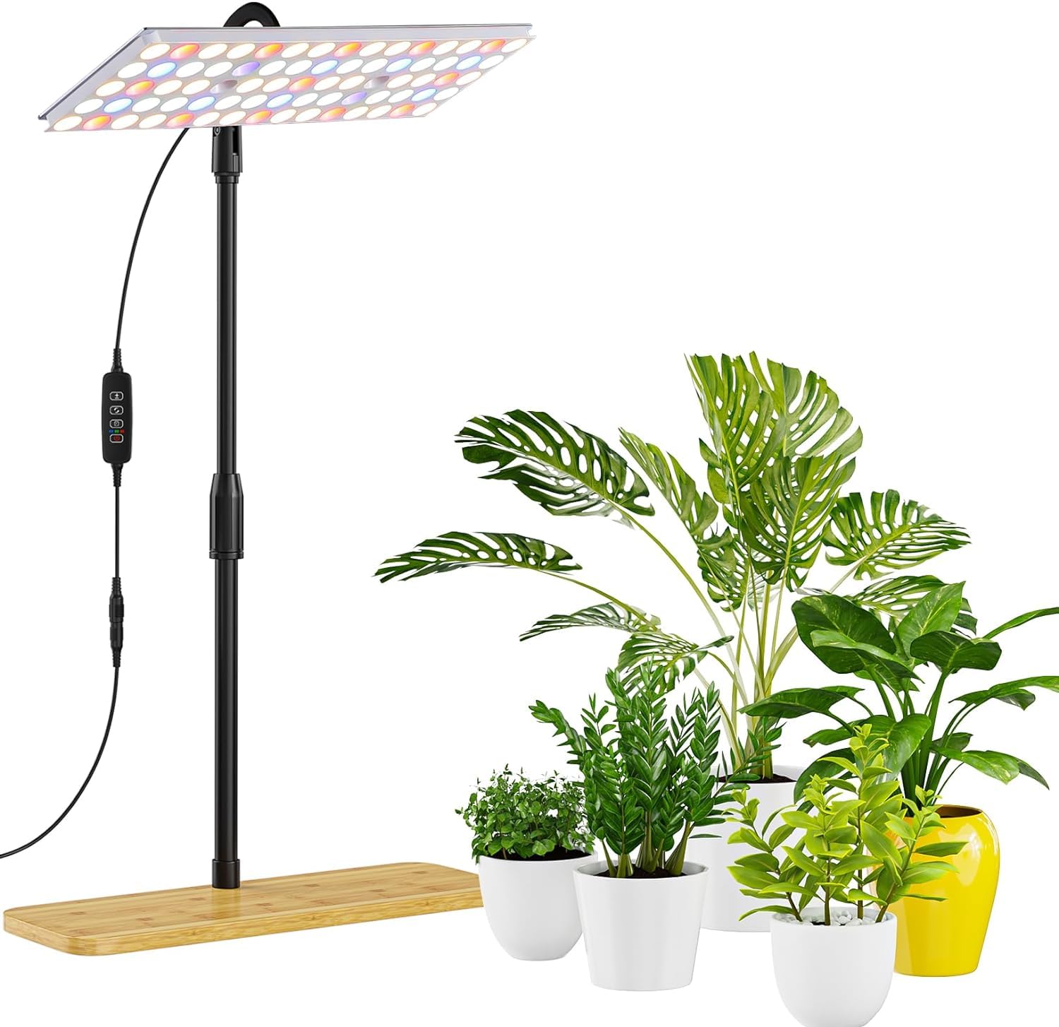 FANHAO Full Spectrum LED Grow Light with Stand, Height Adjustable Indoor Plant Light,Floor Grow Lamp with 3H/9H/12H Timer, 3 Modes and 10 Dimmable