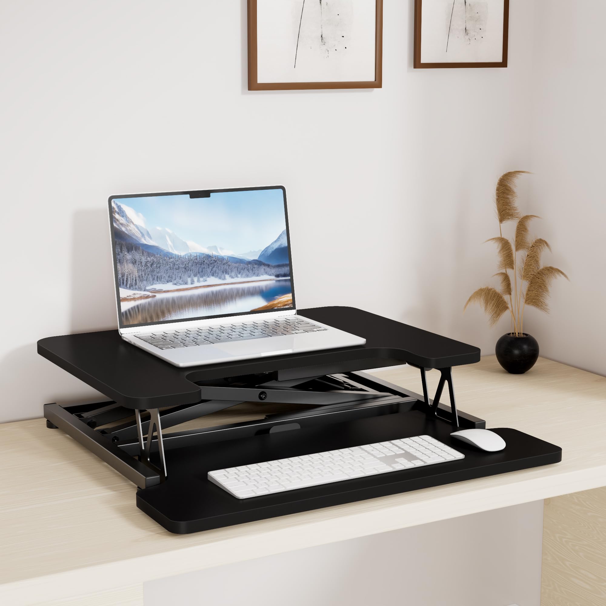 ERGOMAKER Standing Desk Converter, 36"/91cm Wide Height Adjustable Quick Sit to Stand Up Desk Riser for Dual Monitor