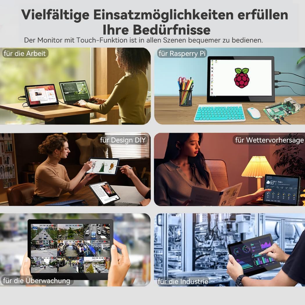 Ulrhzar Small Touchscreen Monitor 7.8inch 1280x400P 60Hz 300cd/m² Brightness for Raspberry Pi PC Laptop, Touch Screen Portable Monitor GPU CPU AIDA64 Monitoring