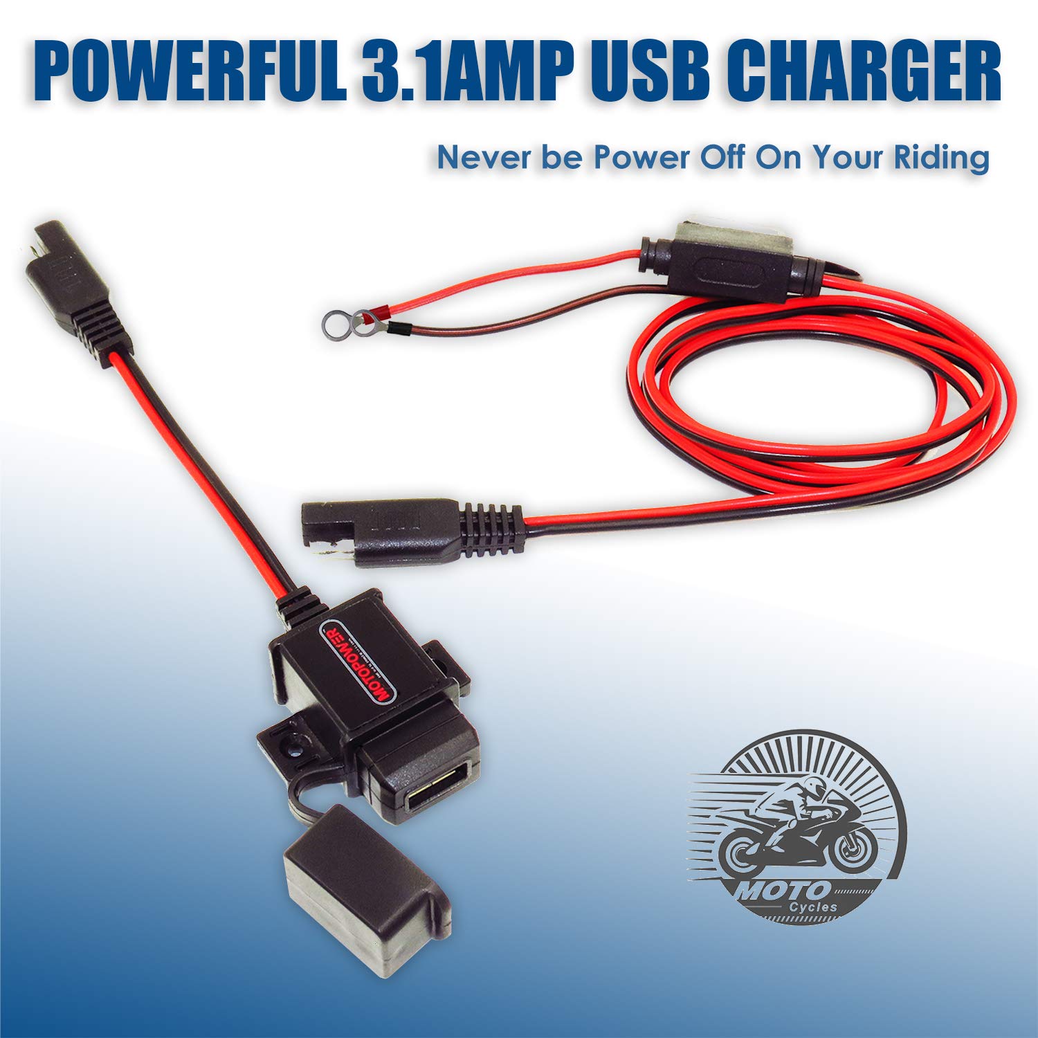 MOTOPOWER MP0609A 3.1Amp Motorcycle USB Charger Kit for Phone, GPS or Sport Camera