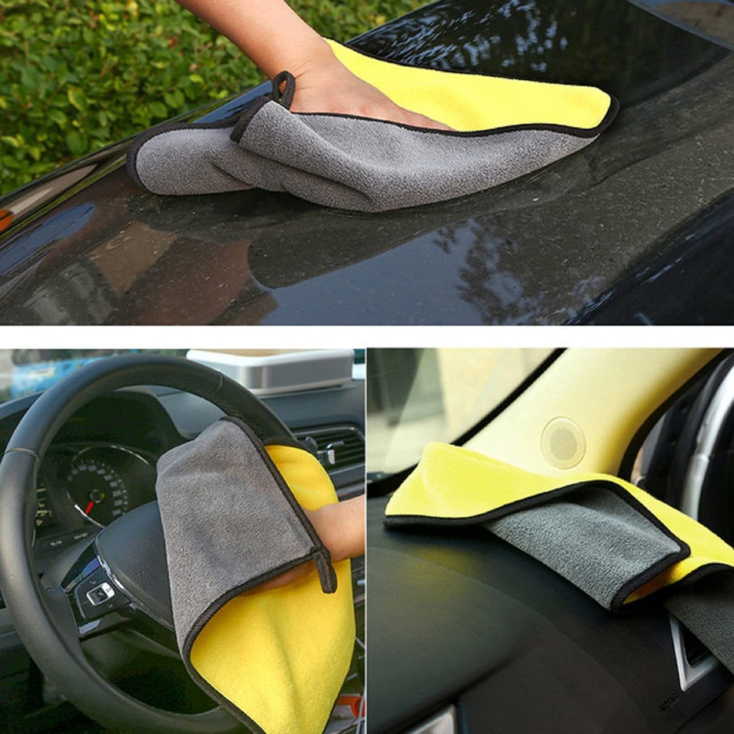 VAIYNWOM Set of 6 Car Cleaning Microfibre Cloths, Absorbent Microfibre Towel Polishing Cloth Gentle on Paint, Lint-Free for Household and Cleaning Car Motorcycle, 30x40cm (Yellow & Gray)