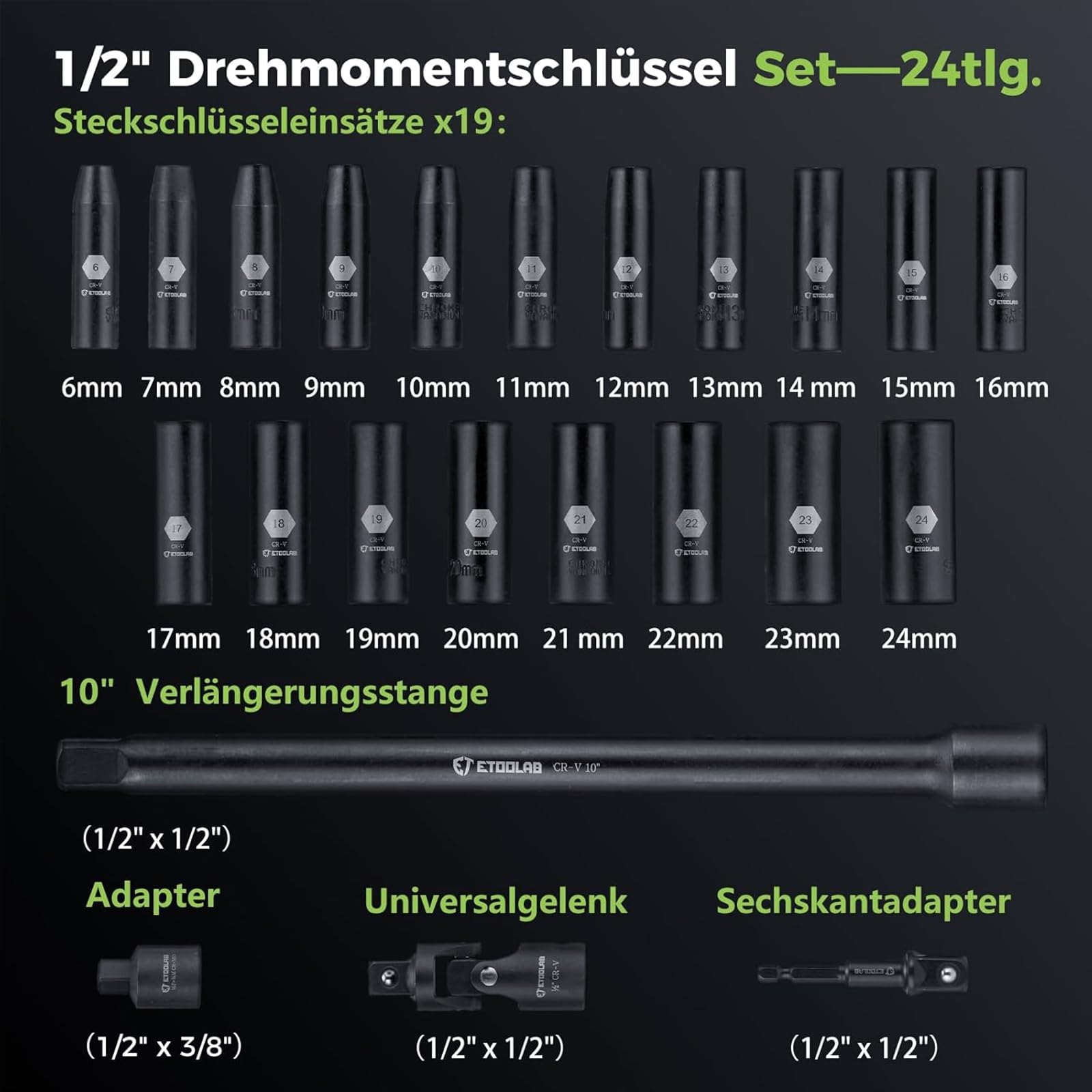 ETOOLAB 1/2 Torque Wrench Dual-Range【20-230Nm/10-170lbf-ft】±3% Precision, 72 Tooth Dual-Direction Adjustable Torque Wrench for Bicycle, Moto, Car Maintenance—3pcs