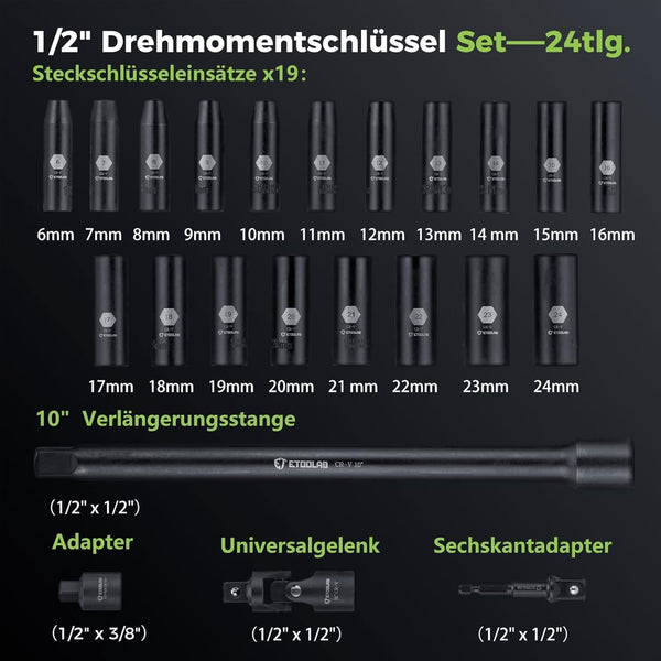 ETOOLAB 1/2 Torque Wrench Dual-Range【20-230Nm/10-170lbf-ft】±3% Precision, 72 Tooth Dual-Direction Adjustable Torque Wrench for Bicycle, Moto, Car Maintenance—3pcs