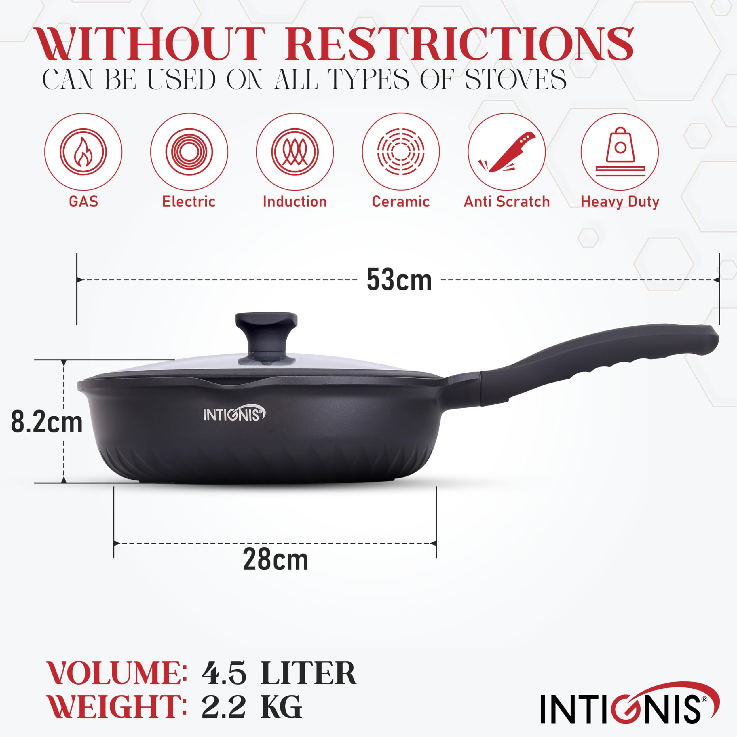 INTIGNIS Premium 28 cm Deep Frying Pan with Lid | Anti-Scratch | Induction Compatible | Non-Stick Interior | Heat Resistant Handle | Perfect for