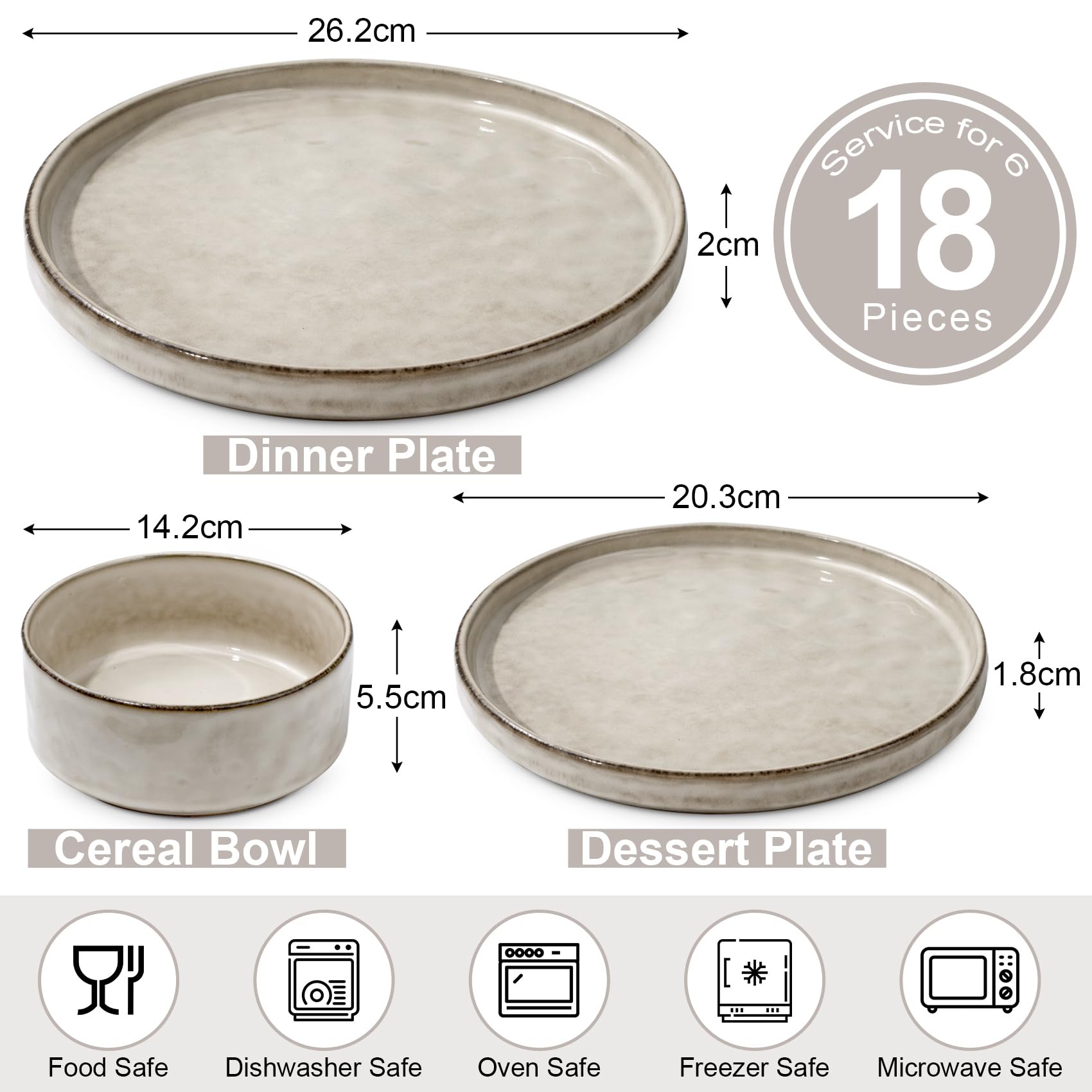 Homikit Dinner Sets for 6 People, 18-Piece Dinnerware Reactive Glaze Stoneware Set, Round Plates and Bowls for Home Kitchen, Chip & Scratch Resistant,