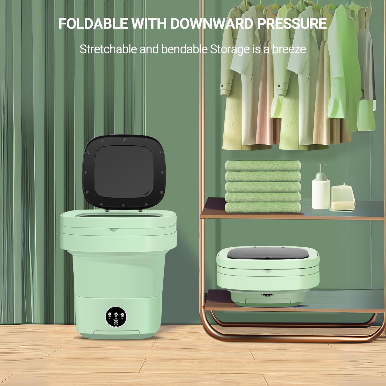 Portable Washing Machine, 11L Foldable Washer & Spin Dryer with Laundry Bag & Drying Net & Microfiber Cloths, Laundry Machine with 3 Cleaning Modes for Baby Clothes and Underwear (Blue)