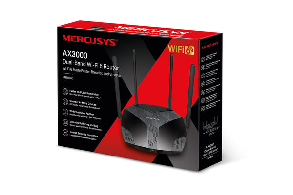 MERCUSYS MR80X Router WiFi 6 AX3000Mbps, Gigabit Ethernet Ports, TP-Link WiFi Router, 4 High-Gain Antennas, Easy Setup, Internet Booster Routers, WiFi Booster, Power Saving, App Control