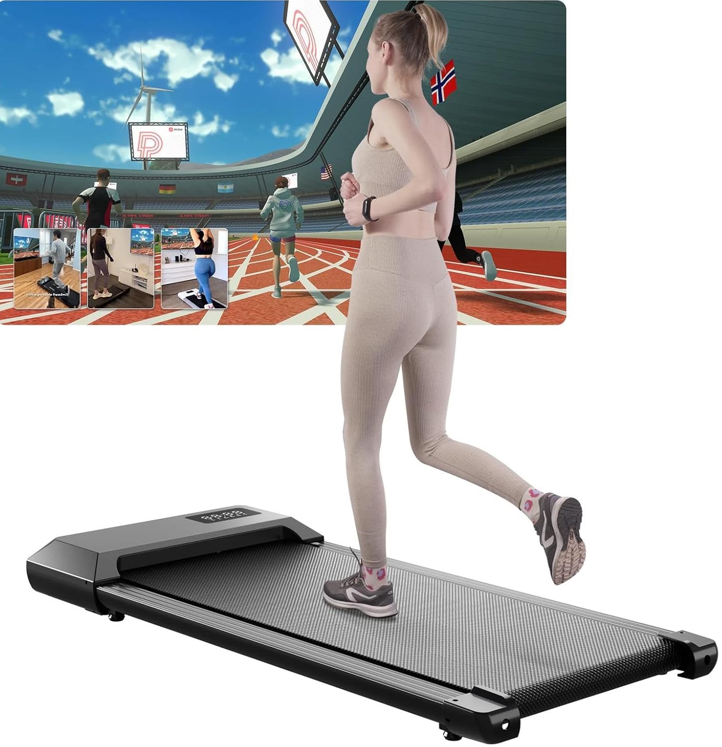 Raceable Walking Pad Suitable for High-tech Wearable Devices, Max 136kg APP Control Under Desk Treadmill with Training Courses and AI Training, Door to Door Delivery