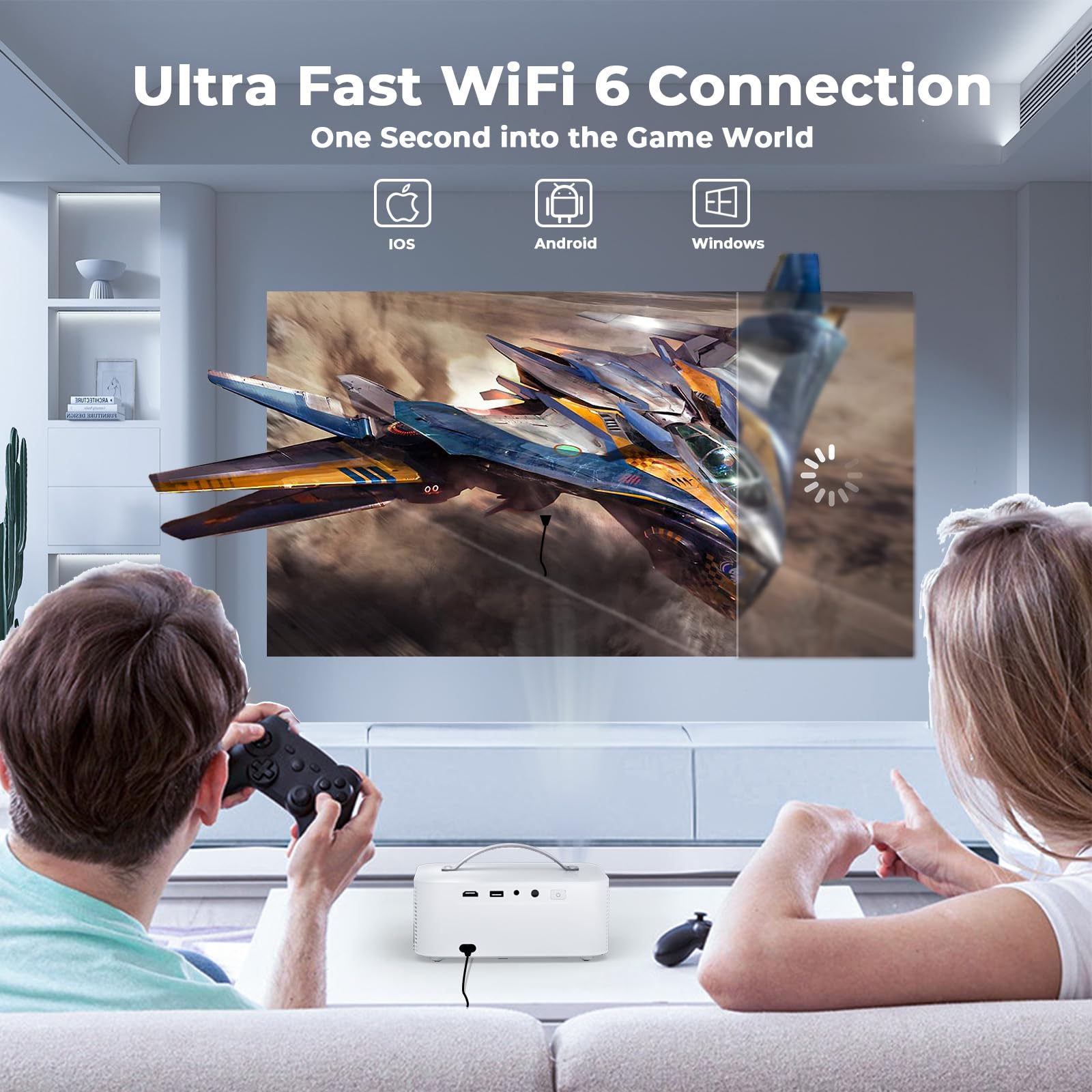 Projector-4K [Built-in mainstream apps/AI Movin 1.0 System/Fits DoIby Audio/E-Focus] 30000 Lumen Native 1080P Outdoor-Projector with WiFi 6 and Bluetooth, Lisowod Smart Portable Proyector with HDR10+