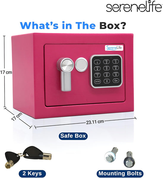 Pyle Home Safe Box Locker, Small Money Safe, Mini Fireproof Safes, Wall & Floor Steel Vault, Electronic Digital Keypad, 2 Keys, 23.1 × 17 × 17cm, Secure for Cash, Guns, Jewelry & More - Red