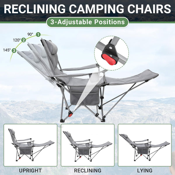 #WEJOY Camping Chairs Folding Recliner Chair Adjustable with Detachable Footrest Headrest Cup Holder Lightweight Portable Reclining Camp Chair Fold Up Chair for Outdoor Beach Garden, Cyan Set of 2