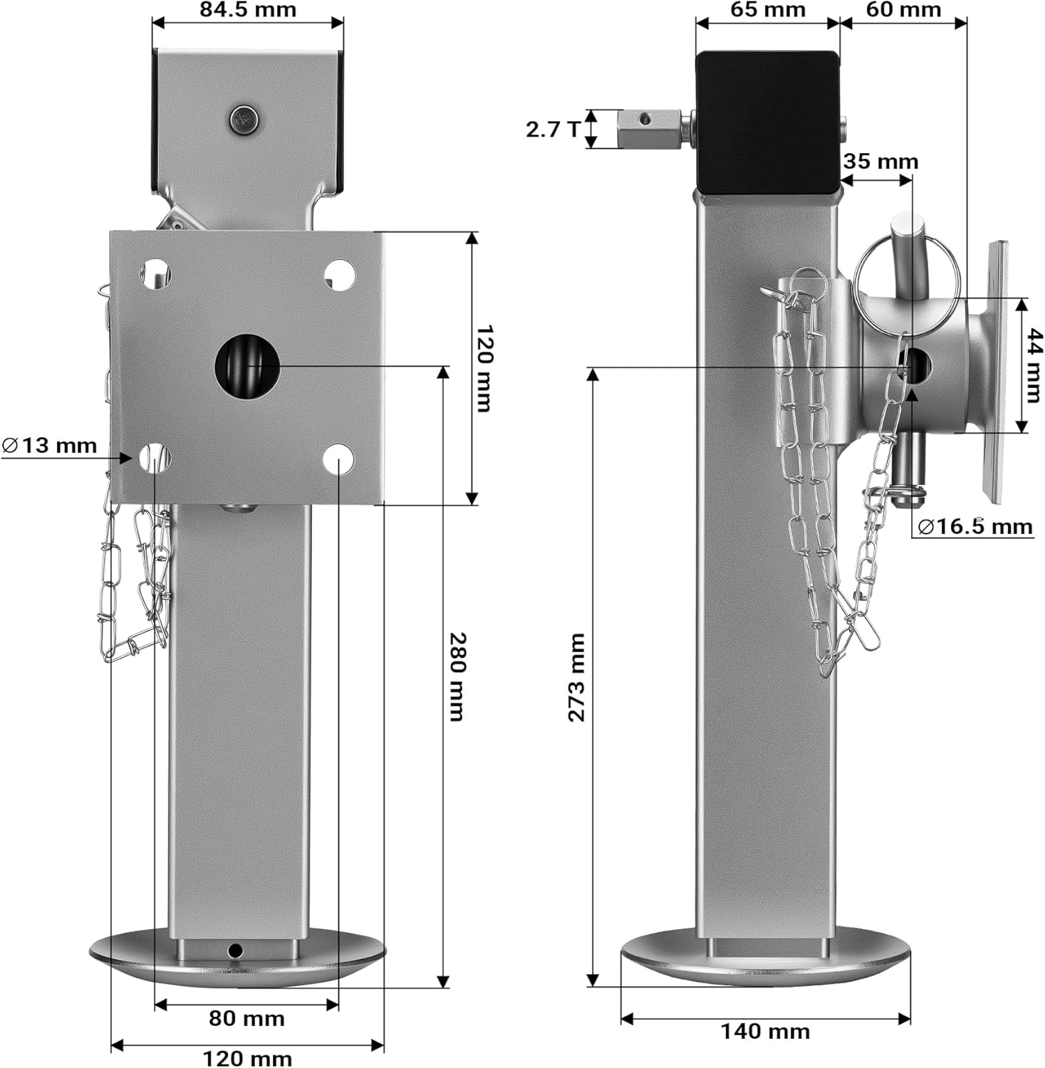XPOtool 2x Trailer Prop Stands, max. Load Capacity 1350 kg per Stand, Adjustable Support Legs Set for Tipping Trailers