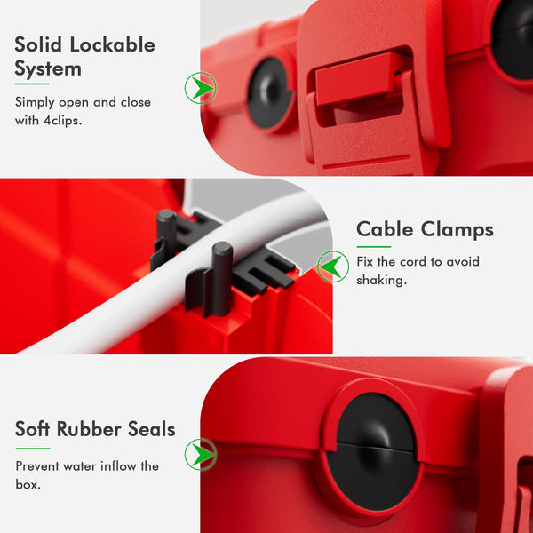 RESTMO Extra Large Waterproof Electrical Box, IP54 Weatherproof Outdoor Outlet Cover, Protect Outlet, Plug, Timer, Power Strip (Not Included), Holiday Light Decoration, 32 x 22 x 13 cm, Black