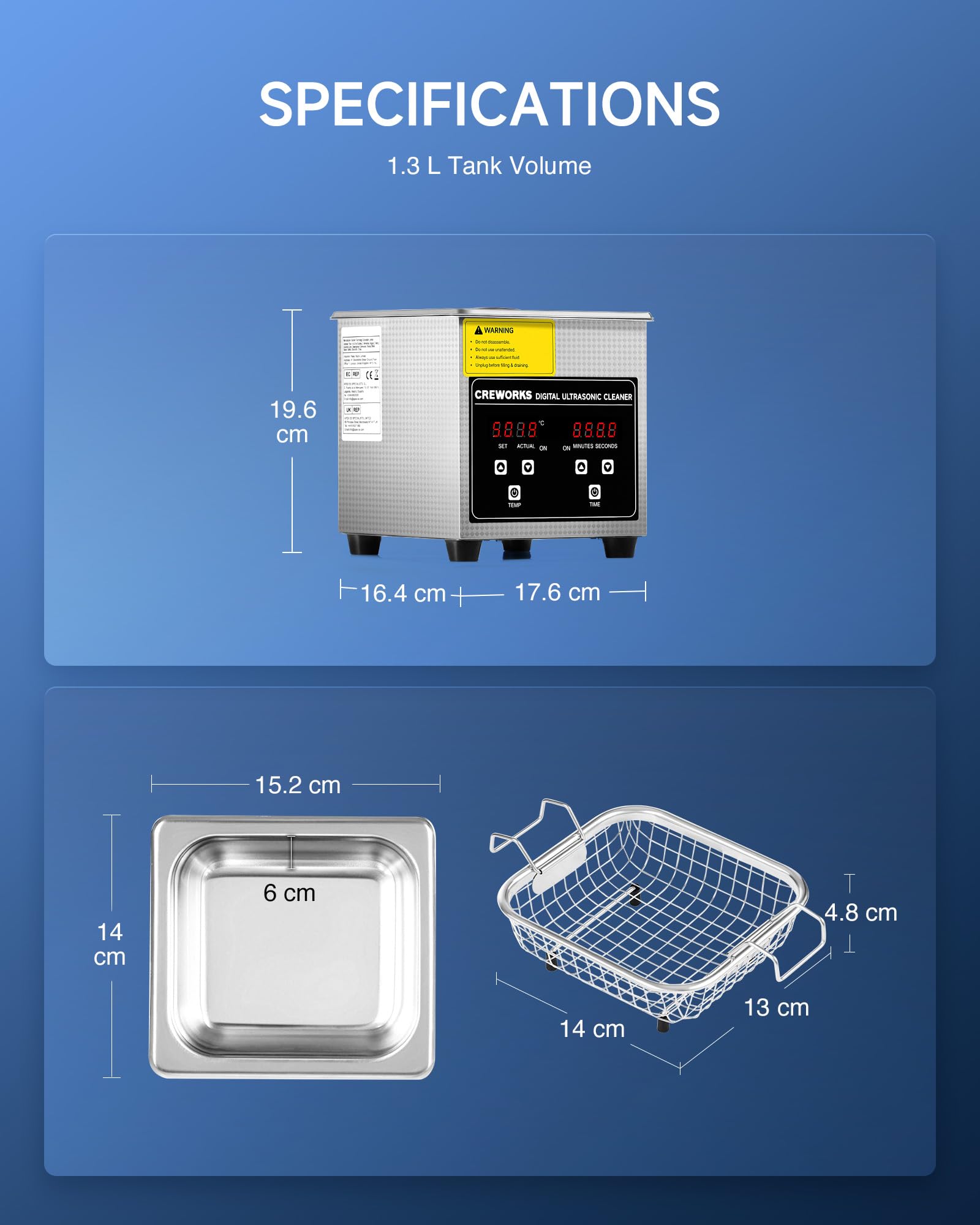 CREWORKS 6L Digital Ultrasonic Cleaner, 1.6 gal. Ultrasonic Cleaning Machine with Degas & Gentle Modes, 180W Professional Ultrasound Cleaner with 300W Heater and Timer for Glasses