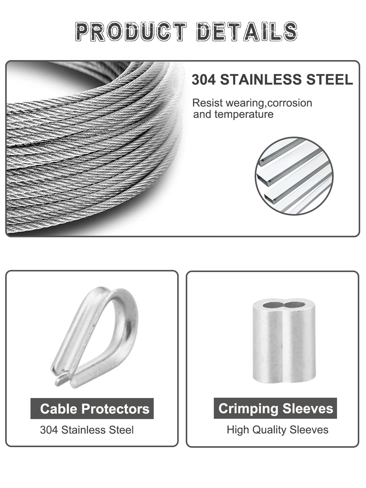 Abimars Wire Rope 2mm, 6m Stainless Steel Garden Wire Rope Cable with Crimping Aluminum, 7x7 Strand Core Metal Cable Wire Rope for Fence, Picture Hanging,Clothes Line