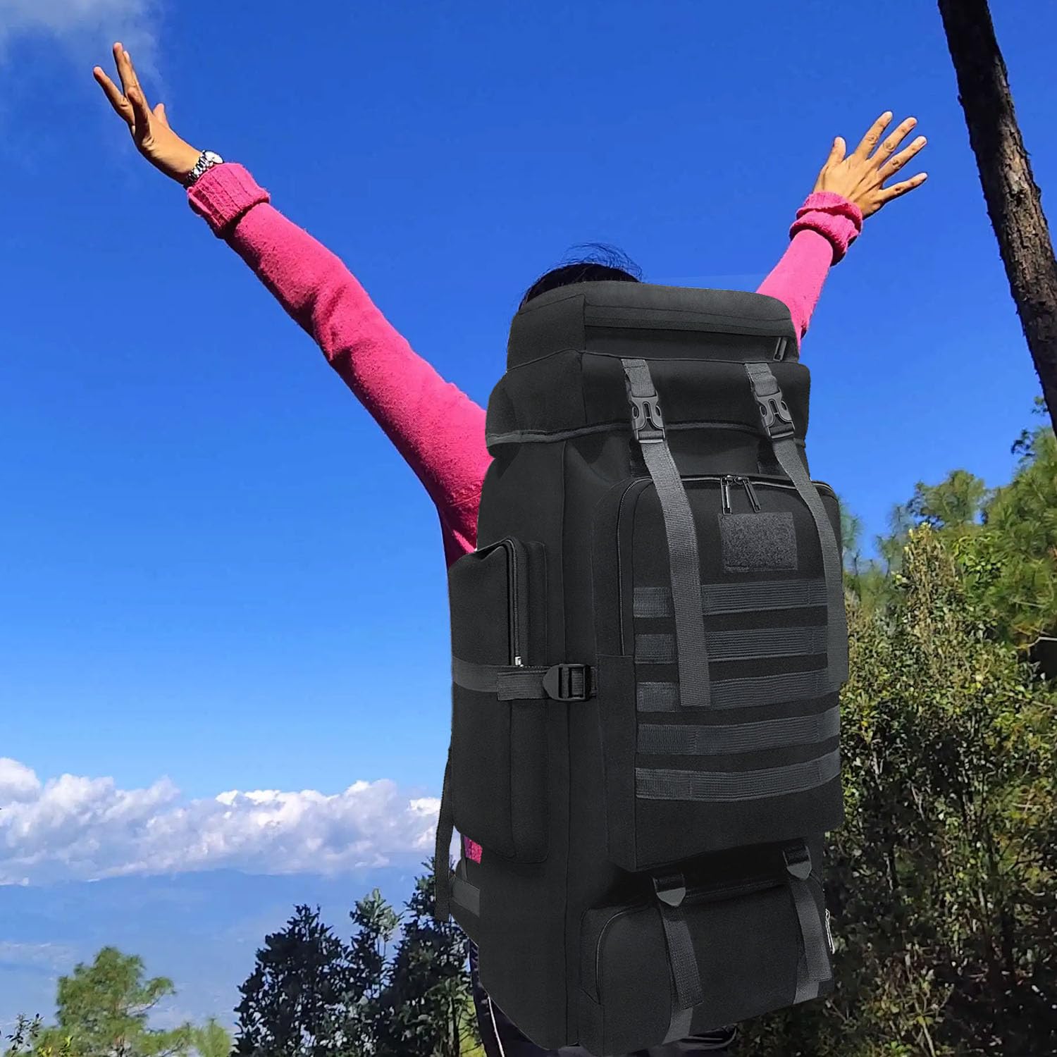 Wesoke 80L 100 liters Camping Hiking Backpack for Men, Extra Large Survival Hunting Backpack, Waterproof Big Molle Military Tactical Rucksack, Oversized Outdoor Sport Travel Daypack