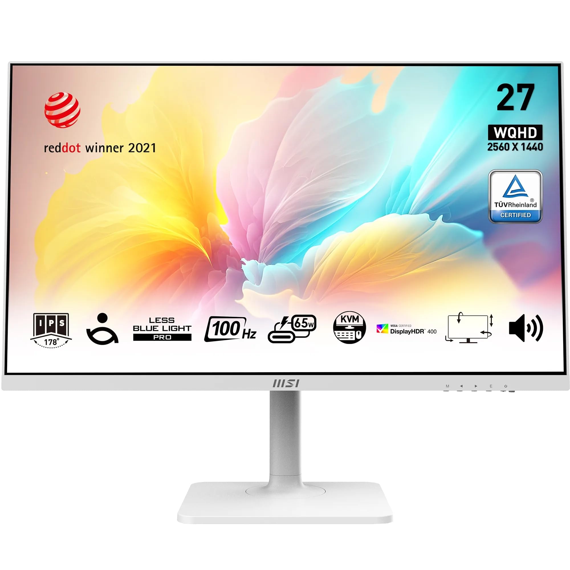 MSI PRO MP273QW E2 27 Inch WQHD Office Monitor - 2560 x 1440 IPS Panel, 100 Hz, Eye-Friendly Screen, Built-in Speakers, Tilt-Adjustable - HDMI 2.0b, DP (1.2a)