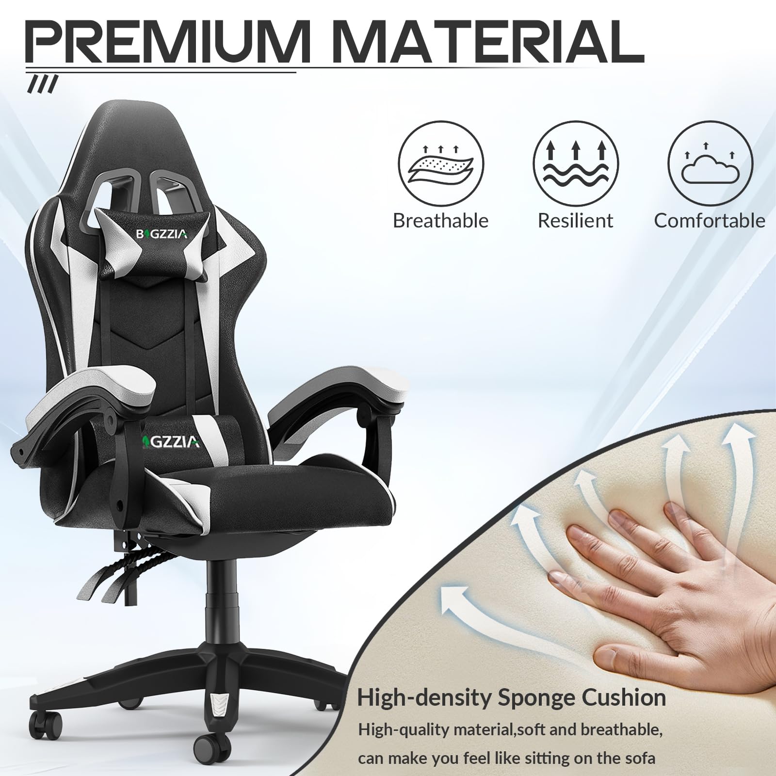 Gaming Chair, Ergonomic Gaming Chair with Heated Seat, Height Adjustable Reclining Video Game Chair with Headrest and Lumbar Support, Big and Tall Gaming Chair for Adults (Basics, Black/Grey)